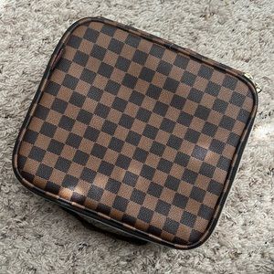 Brown Checkered Travel Cosmetic/Toiletry Bag